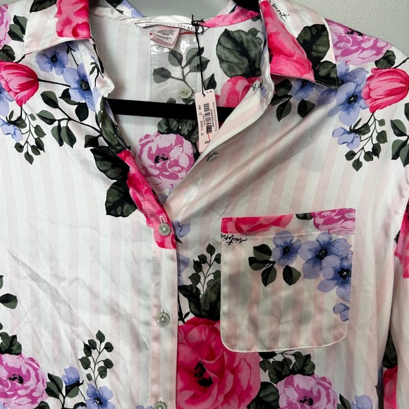 Victoria Secret XS Robe / button up gown collared pink purple NWT - Picture 3 of 6